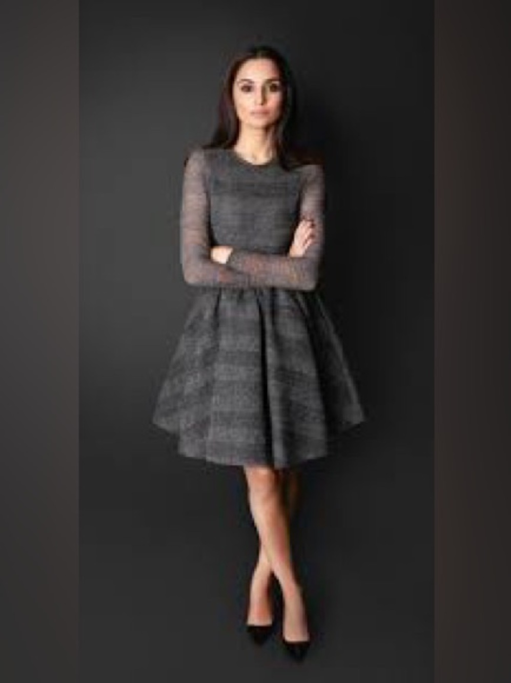 Maje Gray Long-Sleeve Fit-and-Flare Dress